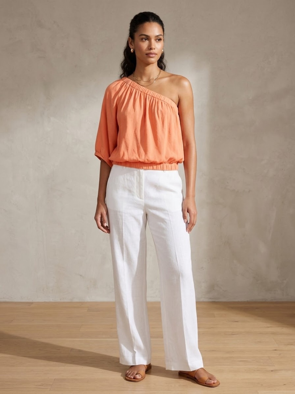 Evereve Bobi Black Coral One Shoulder Blouse